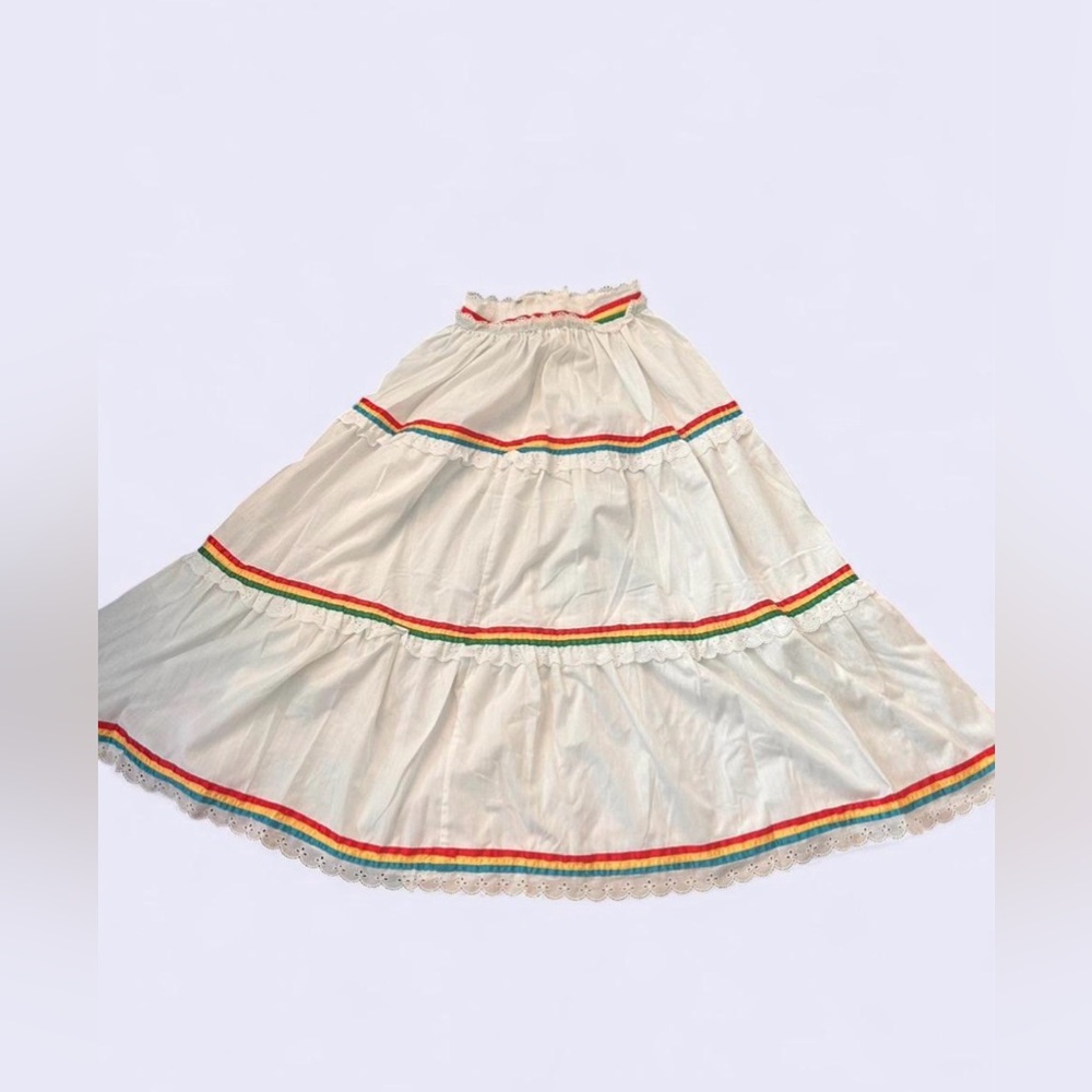 Vintage 1970’s Young Edwardian Coquette style skirt. Rainbow and white